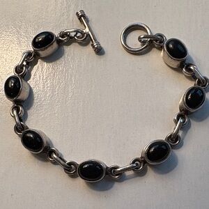 Sterling Silver and Black Onyx Oval Link Bracelet 7”
